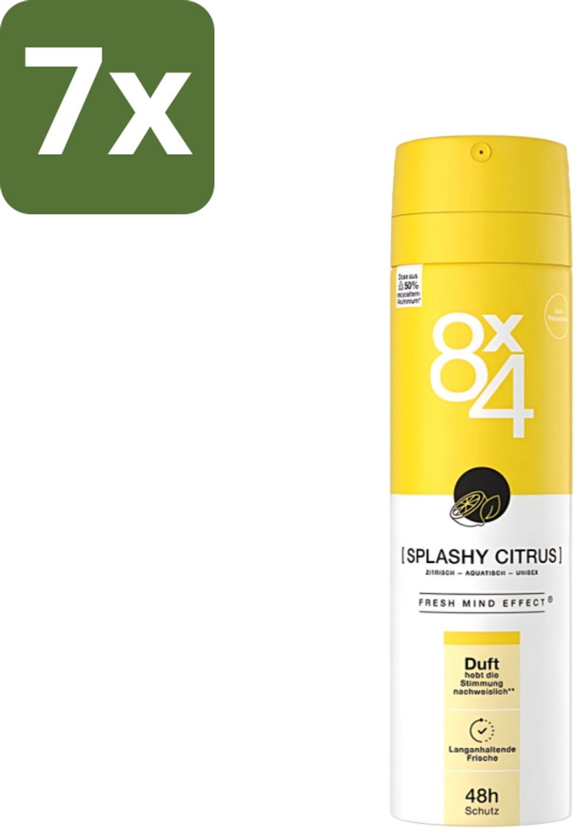 8 x 4 Deospray - Splashy Citrus - Deodorant - Citrusgeur - 150 ml - Bulkverpakking - 7 stuks