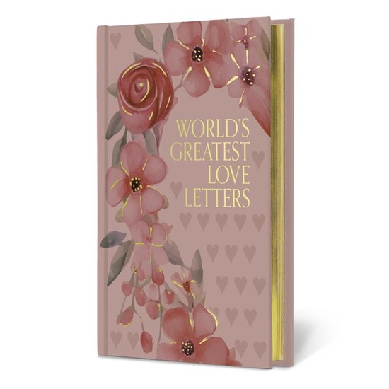 Couverture rose avec le texte 'World's Greatest Love Letters' en doré et décor floral.
