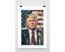 Donald Trump Poster - Politiek Posters - USA Vlag - Aquarel - President - Met Witte Rand - Passe-Partouts Effect - Wanddecoratie Kantoor - 180 gram papier - BS4534 - Formaat 50 x 70cm
