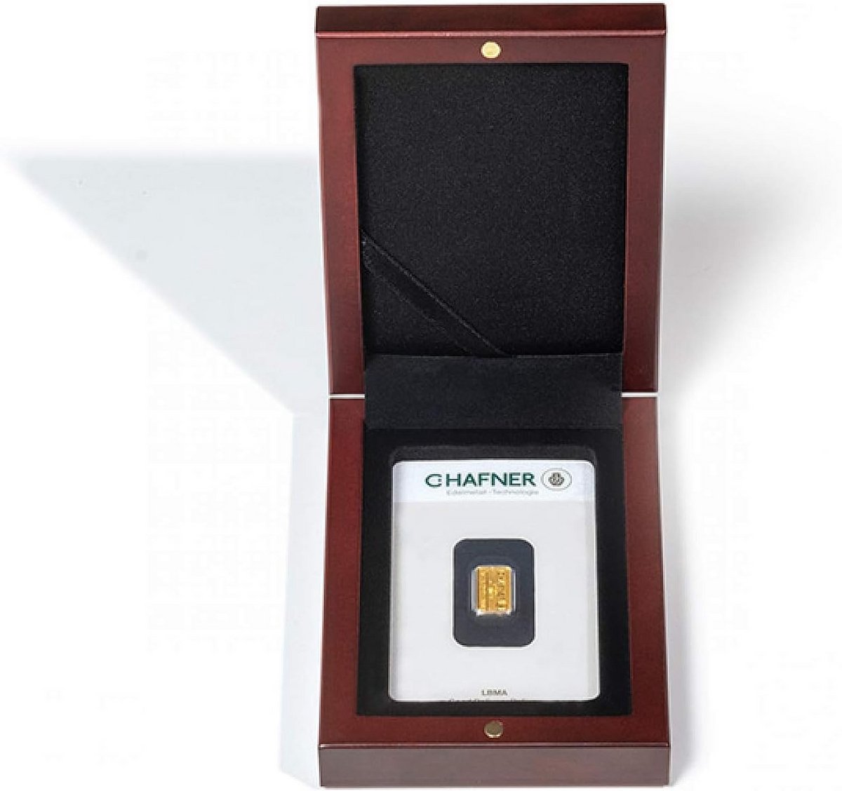 Luxe houten kistje voor 1 goudstaaf in blisterverpakking