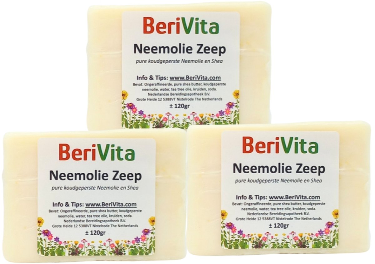 Neemolie Zeep 3x120gr - Neemzeep - Natuurlijke Zeep met pure Neem olie en Shea Butter