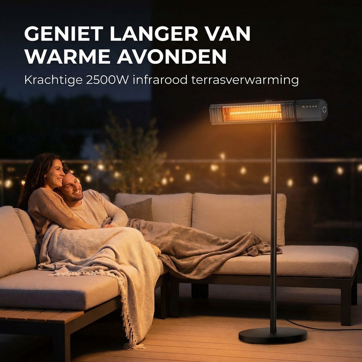 Komodo Fumi Infrarood Terrasverwarmer met Standaard – 2500W – IP65 Waterdicht – 10 Warmtestanden – WiFi via Tuya App – Afstandsbediening – Zwart – foto 8