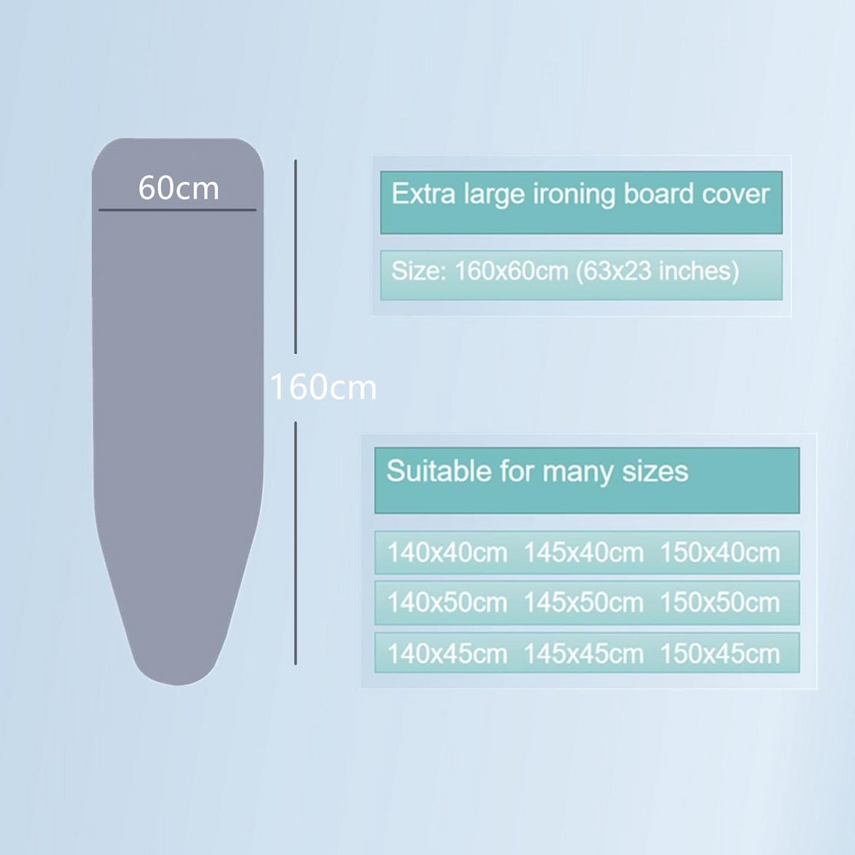 Extra Groot Strijkplankovertrek XXL (160x60cm) met Mooi Antislip Patroon