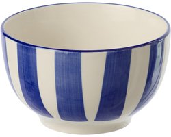 J-Line kom Gestreept - hout - wit/blauw - 6 stuks