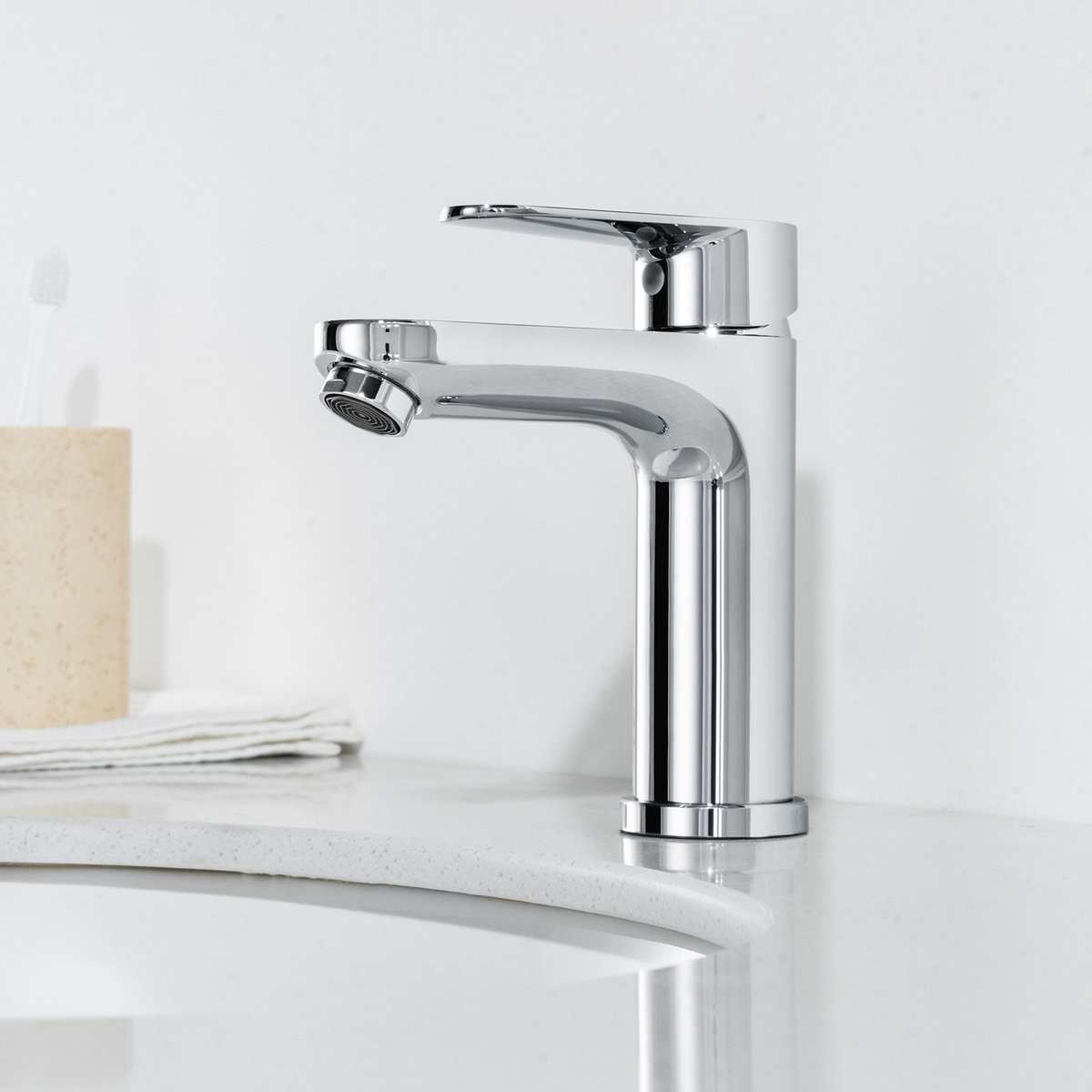 Auralum max Wastafelkraan - Badkamerkraan - Badkamer Kraan - Mengkraan - RVS - Warm en Koud - Toiletkraan - Waterbesparend - Chroom