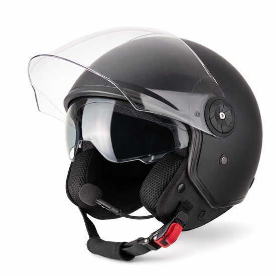 VINZ Paz Scooterhelm / Motorhelm met Bluetooth - Jethelm Ingebouwde Luidspreker & Microfoon - Bellen en Muziek - Zwart - S
