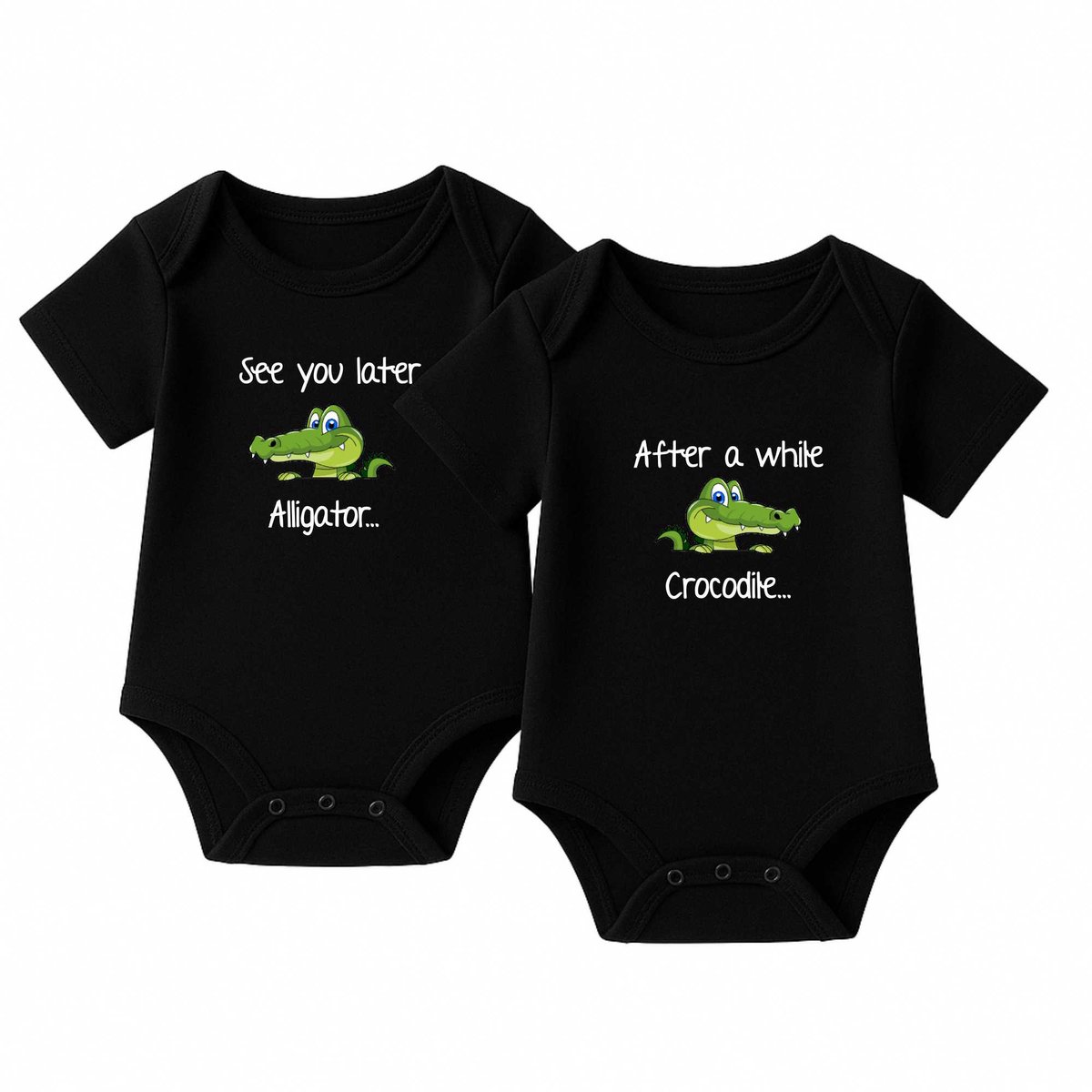 Romper Tweeling Set – See you later Alligator / After a while Crocodile – Zwart – Korte mouw – Maat 62/68