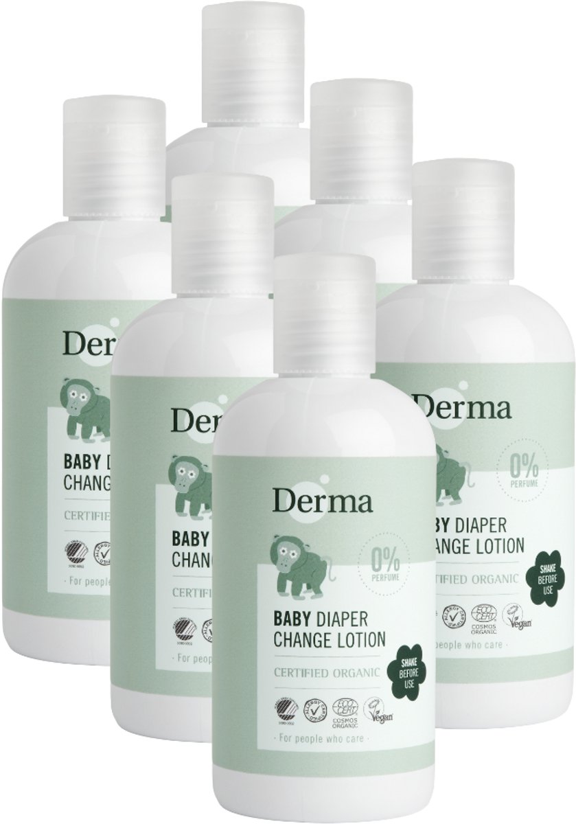 Derma Eco Baby Luierwissel Lotion - 3-in-1 - 6 x 250 ml - Parfumvrij - voor Gevoelige Babybilletjes - Hypoallergeen