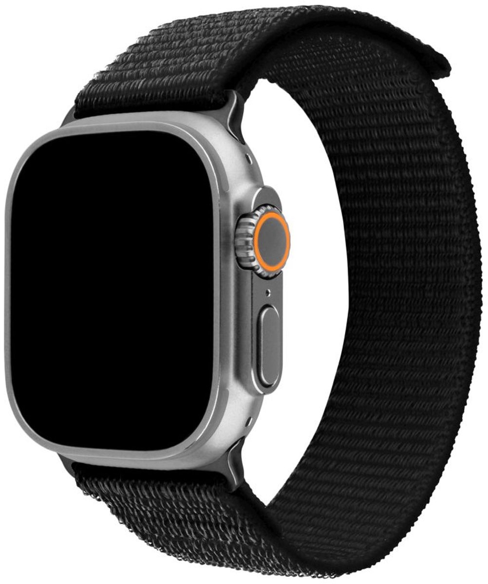 FIXED Nylon Sport Band voor Apple Watch Ultra 49mm / Ultra 2 / Ultra 3 – Ademend Nylon – Klittenbandsluiting – Zwart