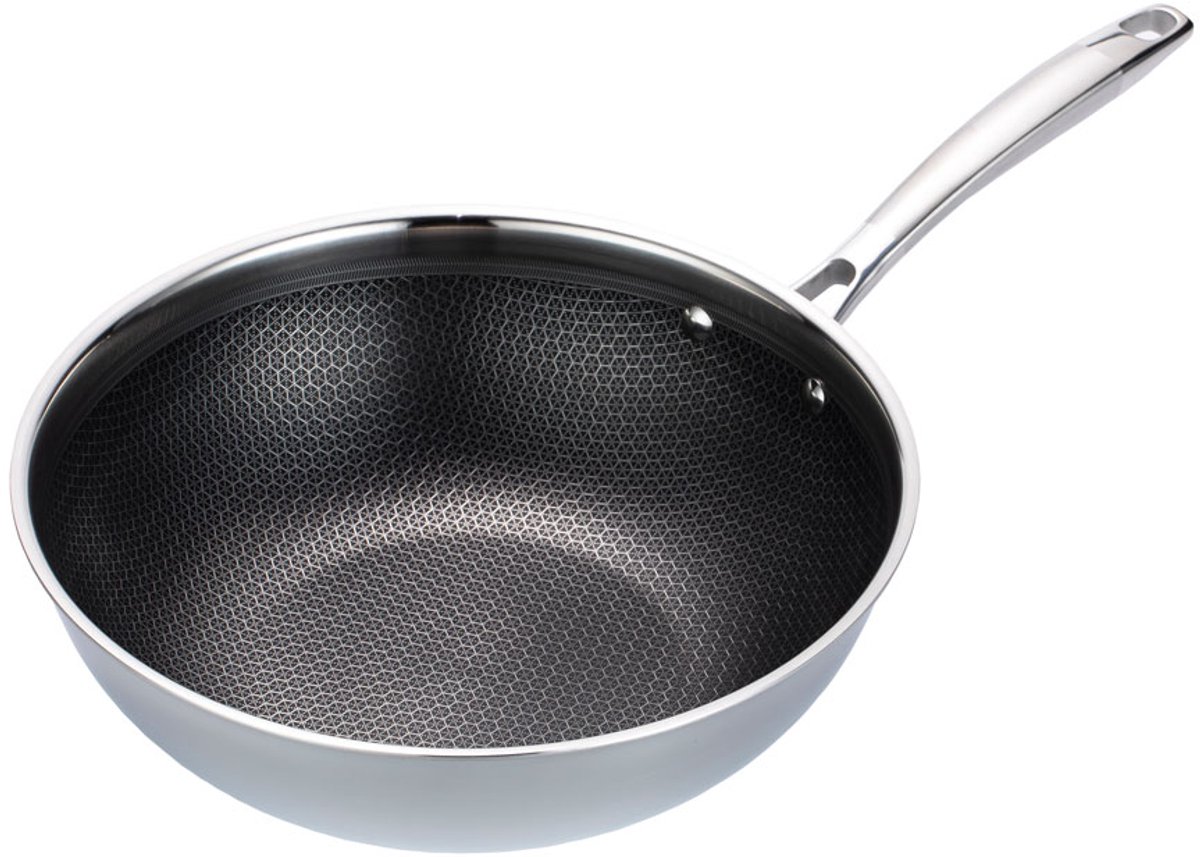 Professional - Wokpan Ø 30 cm - Tri-Ply RVS & Aluminium - Honingraatstructuur - Krasbestendig - 5mm Wanddikte