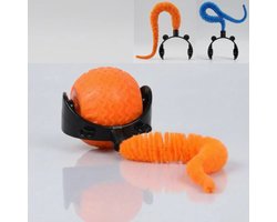 Interactieve Kattenbal Oranje mét 2 Reserve Staartjes - Wormstaart Speelbal - Zelfrollend - USB‑C Oplaadbaar - Stimuleert Jachtinstinct - Elektrische Kattenbal - Automatisch Bewegend Speeltje voor Poezen - Intelligentie