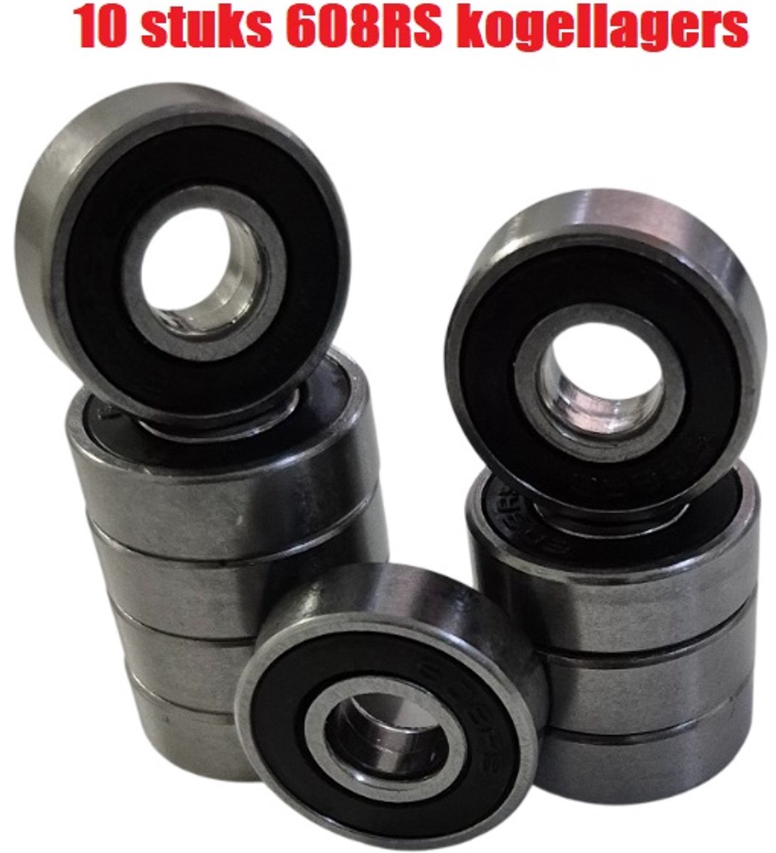 10 stuks 608RS kogellager voor skates skateboards fidget spinners rollators etc. ABEC-7 608RS 8x22x7mm Zwart