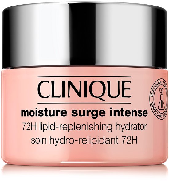 Verpakking van Clinique Moisture Surge Intense 72H hydrator in een roze pot.