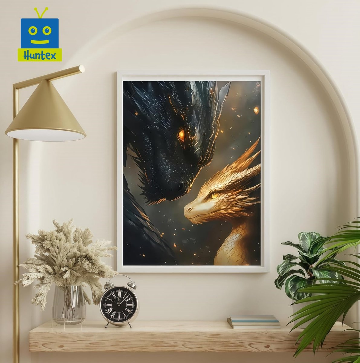 Huntex Diamond Painting Volwassenen - Diamond Painting Kinderen - Diamond Painting Pakket Volledig - Zwarte en Gouden Draak - 30x40 cm — afbeelding 3