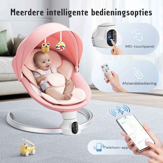 Elektrische Babyschommel met Afstandsbediening en Bluetooth - Baby Transat met 5 Schommelsnelheden, Timer en Muziekfunctie - Tot 10kg — afbeelding 3