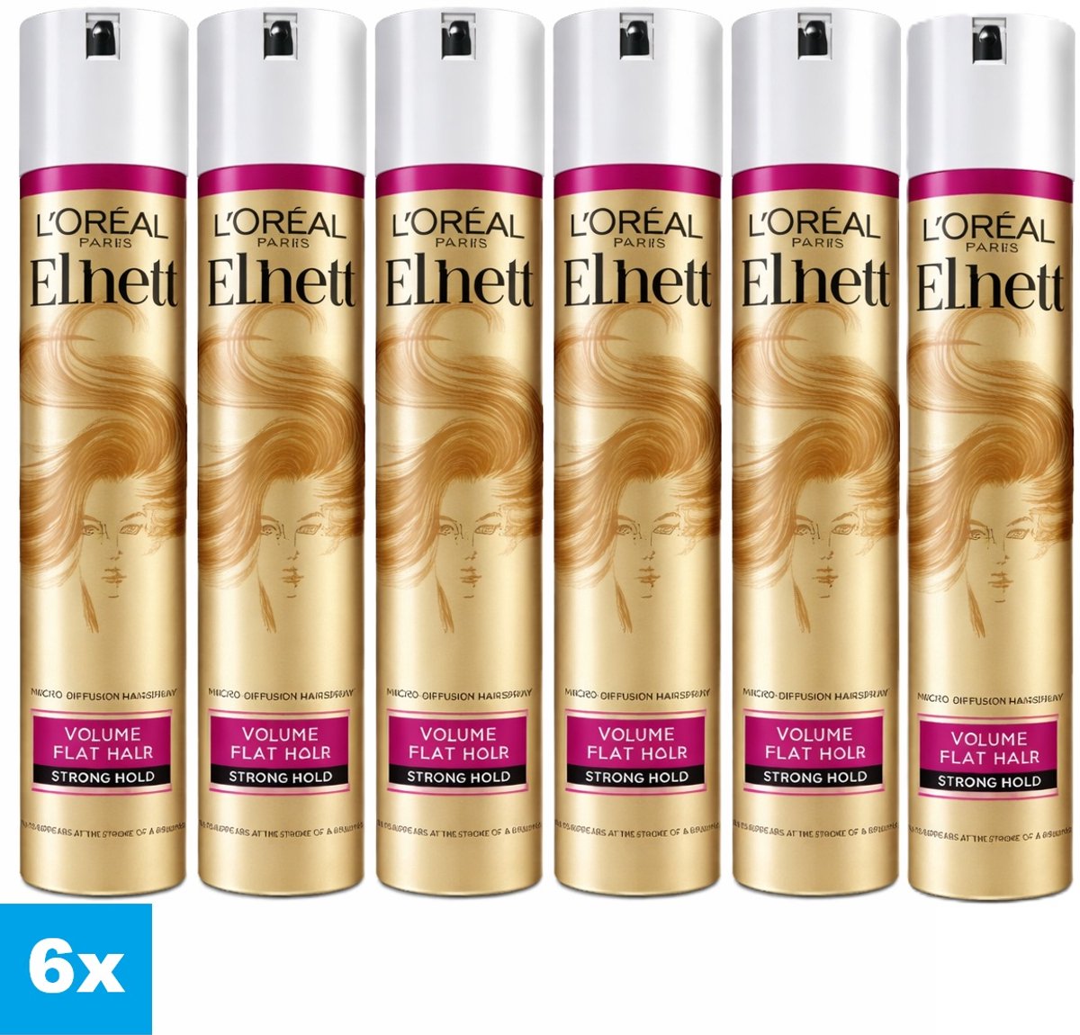 L'Oréal Paris Elnett Volume Hairspray Strong Hold – 6 x 250 ml – Micro-Diffusion – 6 Stuks