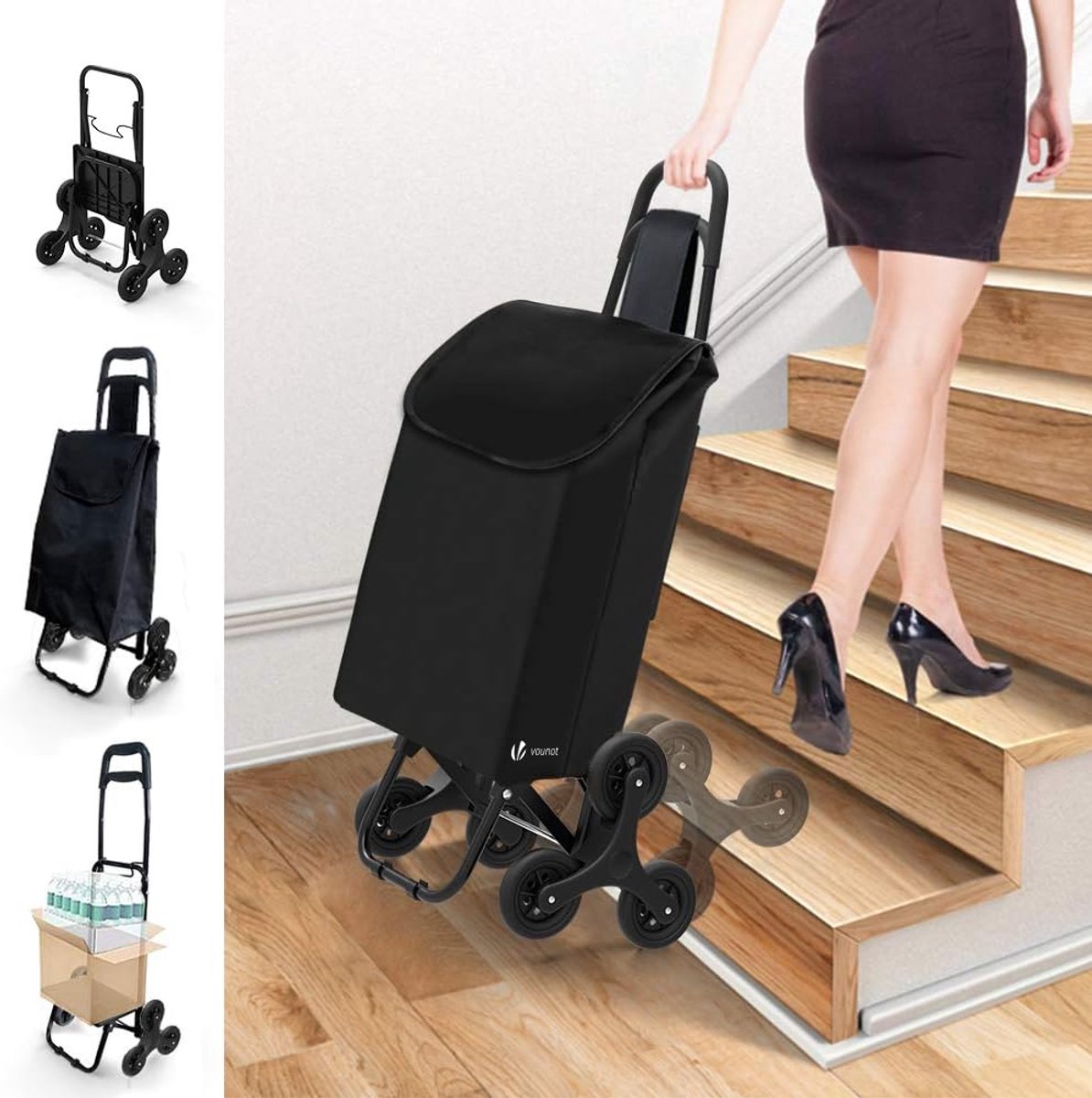 Inklapbare Boodschappentrolley — Stevige winkelwagen met traptreden-functie — Grote capaciteit & wendbare wielen — Lichtgewicht & praktisch voor boodschappen, markt & dagelijks gebruik