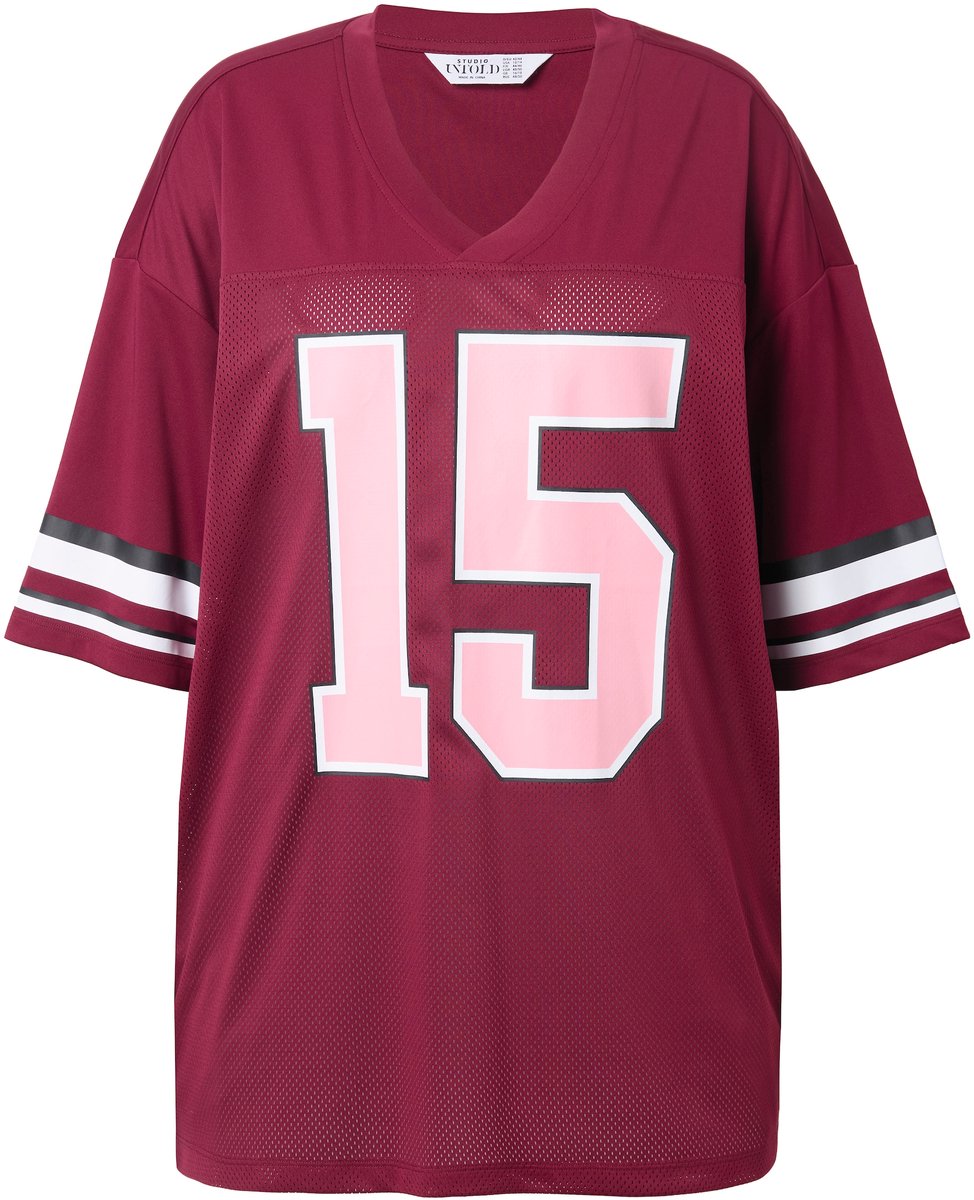 Studio Untold - Dames - Shirt oversized mesh-jersey "15"-print - Wijnrood - Maat 50+