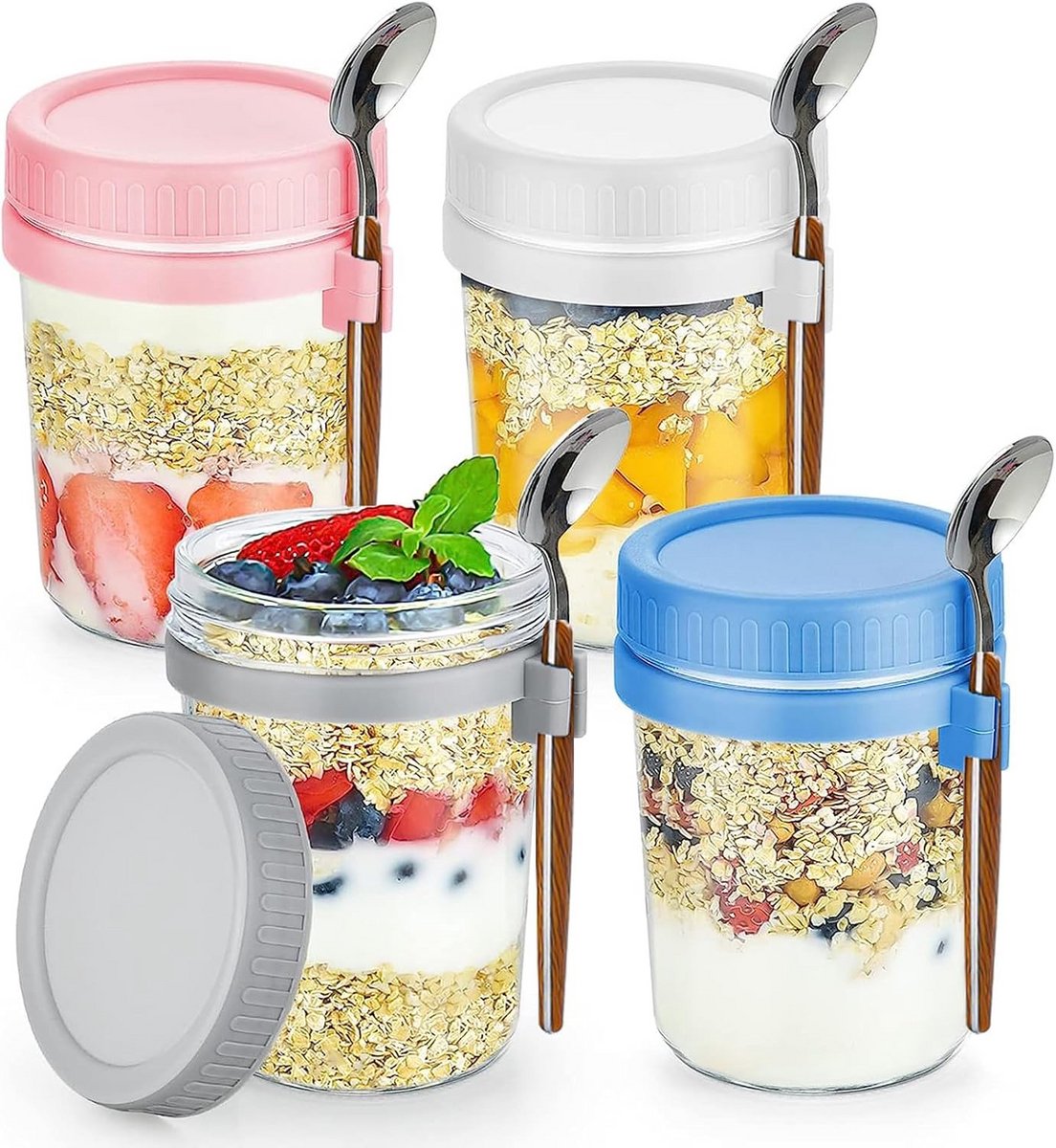 Overnight Oats Potjes - Mason Jar - Meusli Beker met Deksel - Bewaarpot