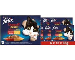 FELIX Zo lekker als het eruit ziet Dubbel lekker vleesmix, nat kattenvoer in gelei (6 x 12 x 85g)