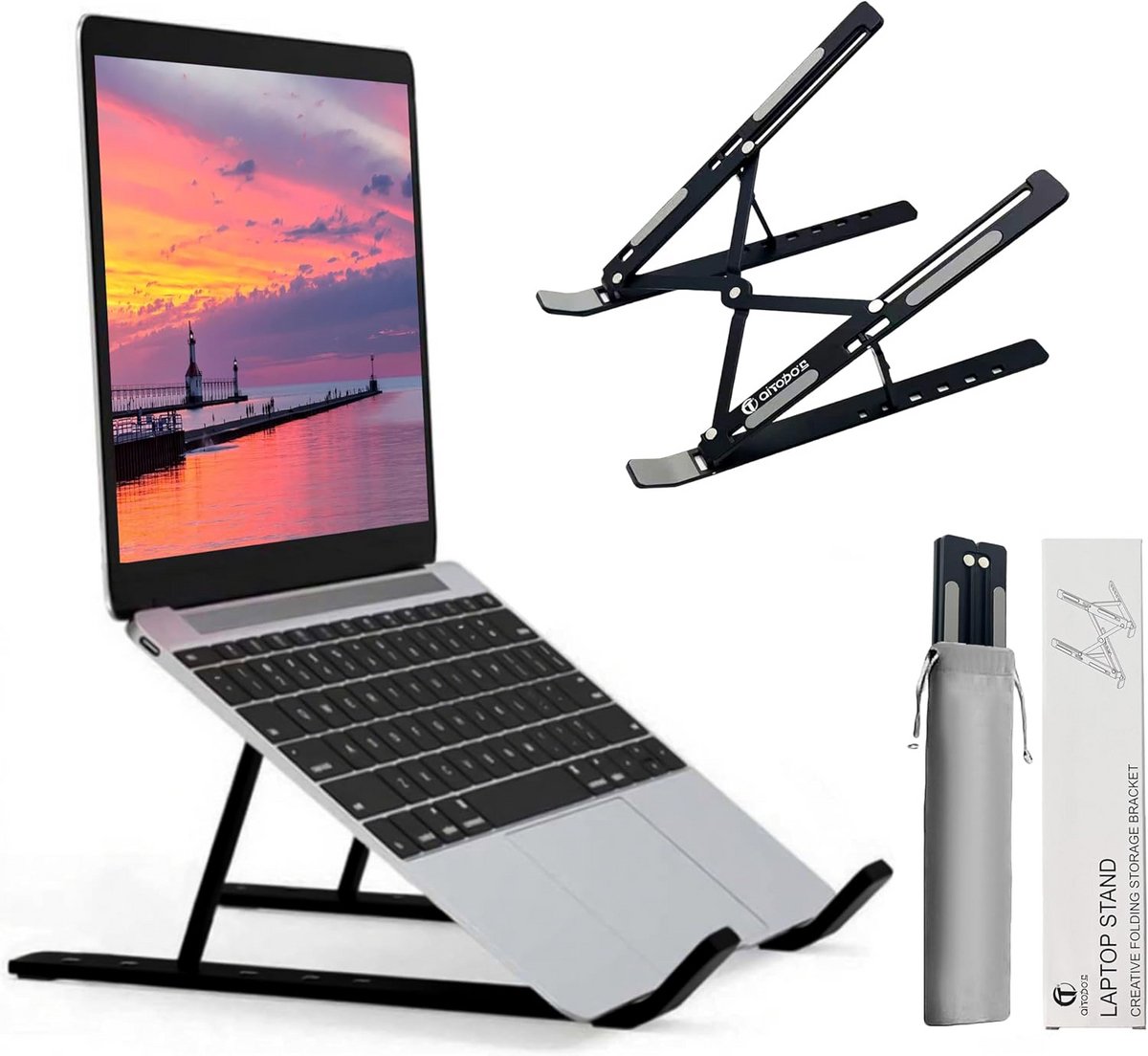 Verstelbare en Opvouwbare Laptopstandaard van Aluminium - Zwart