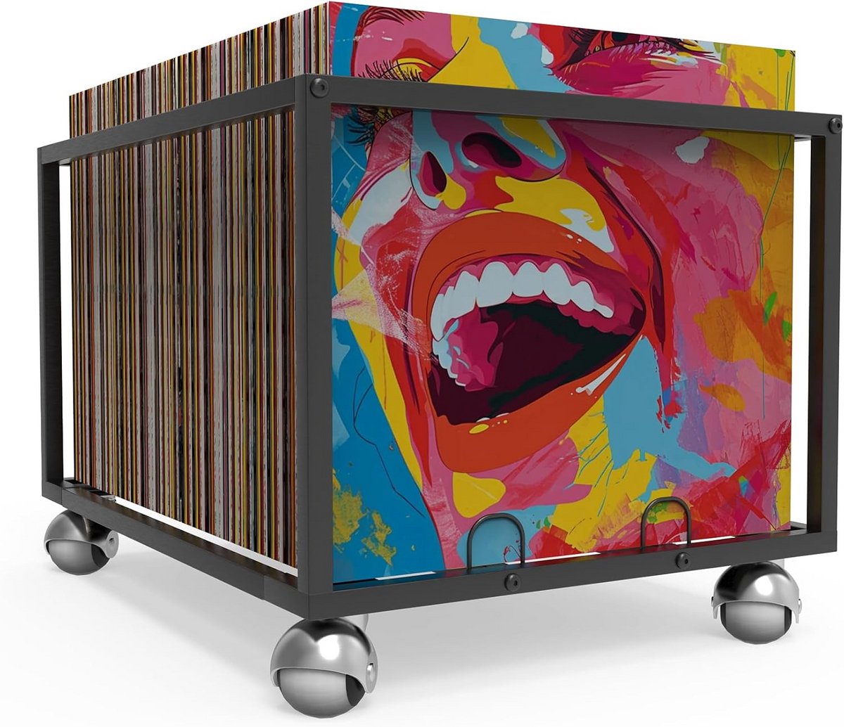 Mobiele Platenstandaard met Grote Capaciteit voor 100 Vinyl Albums