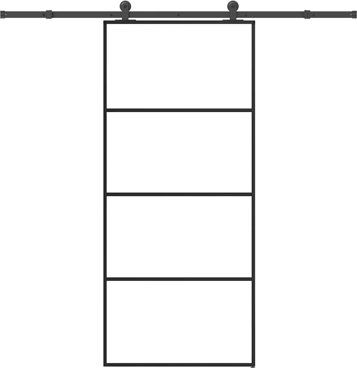 vidaXL - Schuifdeur - met - beslag - 90x205 - cm - ESG-glas - en - aluminium