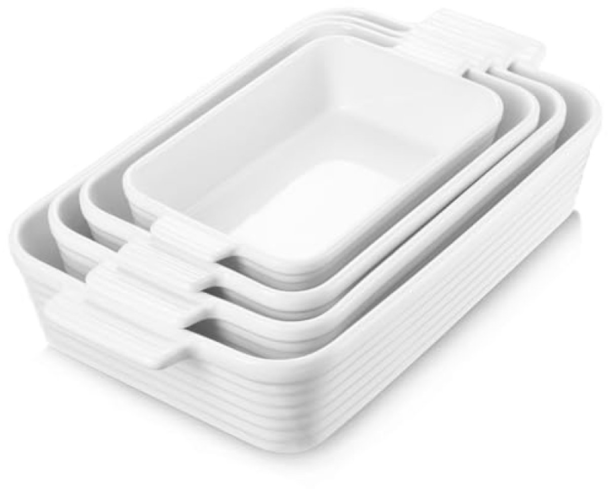 PromoHome Ovenschaal Set - 4 Stuks Rechthoekige Keramische Bakvormen met Handvatten