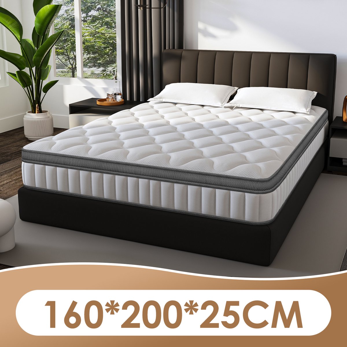 Fuksterm Matras 160x200-25cm dik-Tweepersoonsmatrassen-7 zones-Anti-Allergische- Pocketvering Matras met 9-laags Composietstructuur