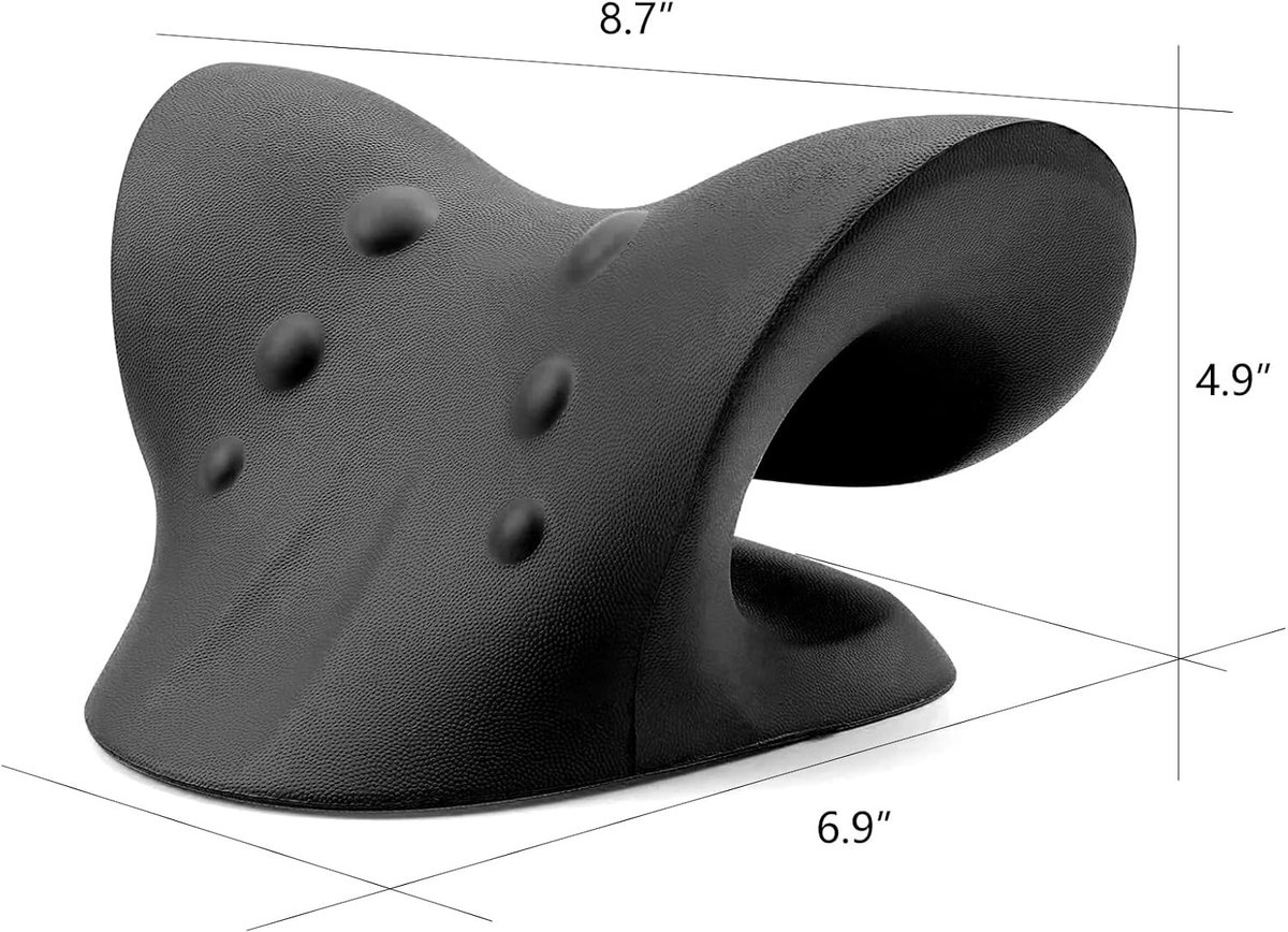 Nek- en schouderontspanner - Cervicale tractietool voor TMJ-pijn en nekcorrectie, massagekussen voor de wervelkolom, nekstrekker (zwart) thumbnail 3