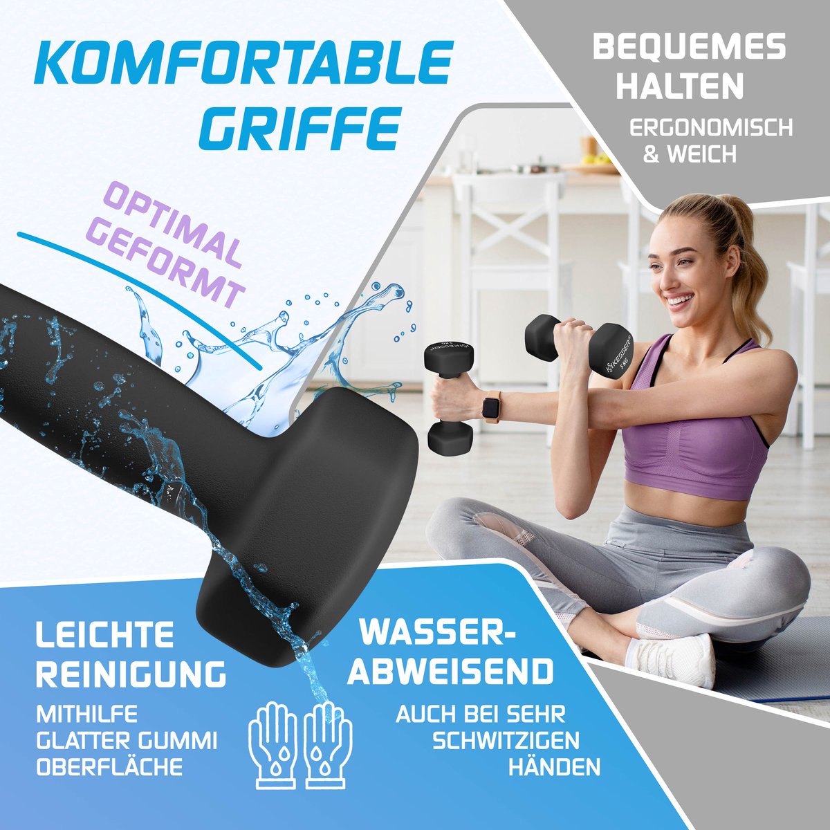 KESSER® Dumbells Set 3 Paren | Gewichten Set met Standaard | verstelbare Dumbell Geschikt voor Krachttraining | Halterset met oefeningenboekje, 2x fitnessbanden – foto 2