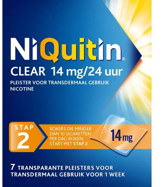 NiQuitin Clear Pleister Stap 2 - 14 mg/24 uur - Nicotinepleister - Stoppen met roken - 7 stuks