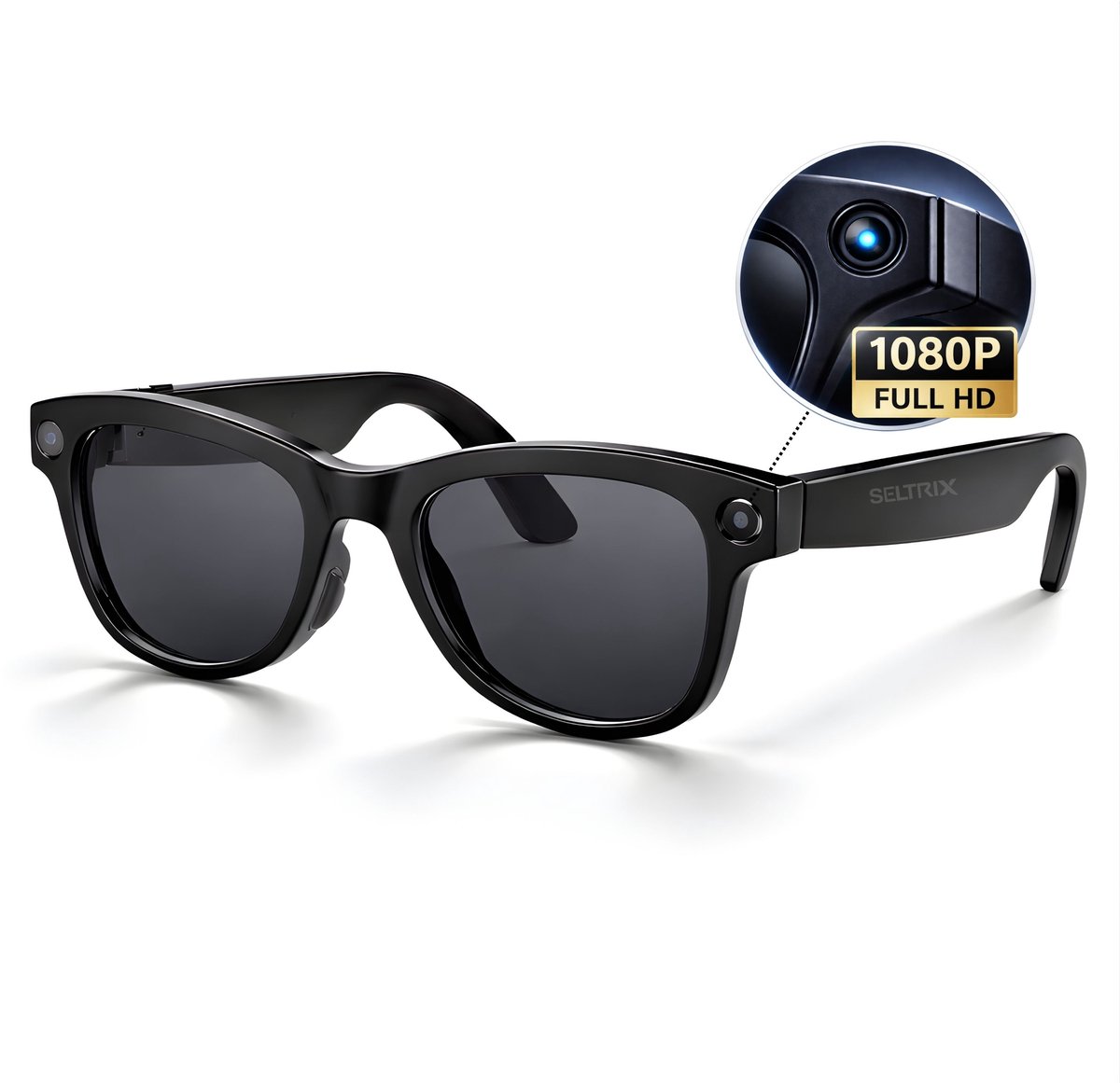 Seltrix™ Camera bril – Met Sony 1080P lens - Slimme bril met camera – AI bril - Met Nederlandstalige app, vertaalfunctie, muziek – Lichtgewicht 37 gram
