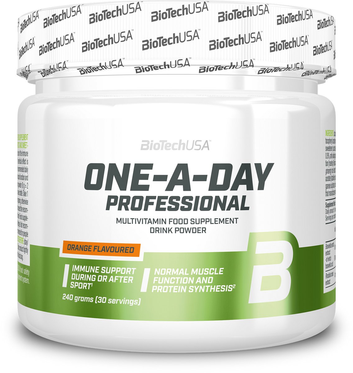 BioTechUSA One-A-Day Professional | Drankpoeder | 12 soorten vitaminen | 9 soorten mineralen | Kruidenextracten | Lactosevrij | Suikervrij | 240 g, Sinaasappel