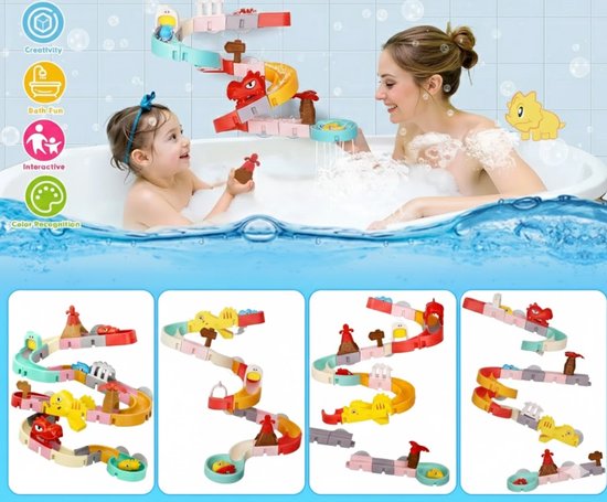 Waterbaan & Glijbaan Badset – 43-delige DIY bouwset Waterbaan – Montessori Badspeelgoed voor Kinderen vanaf 2 Jaar — afbeelding 2