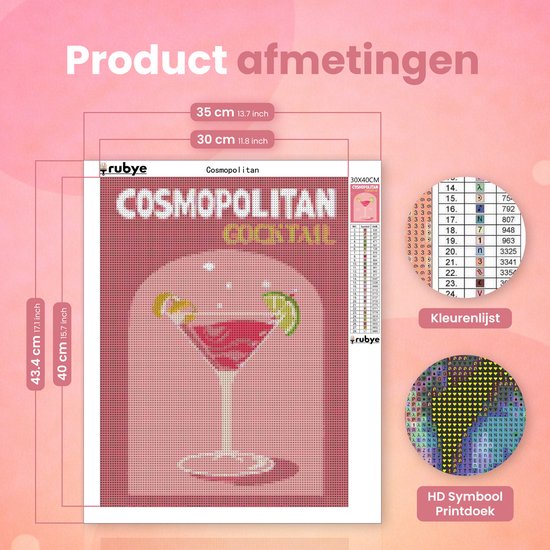 Rubye® Broderie Diamant Adultes & Enfants - Kit Complet - Cosmopolitan - 30x40cm