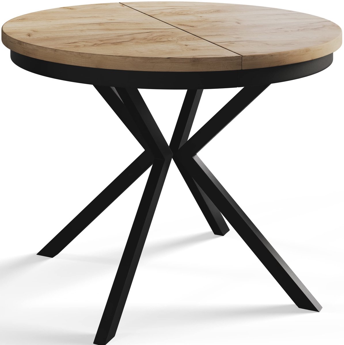 Ronde uitschuifbare eettafel Berg, Moderne Salontafel en Keukentafel, Tafel met Metalen Poten, Diameter: 90-170 cm, Craft