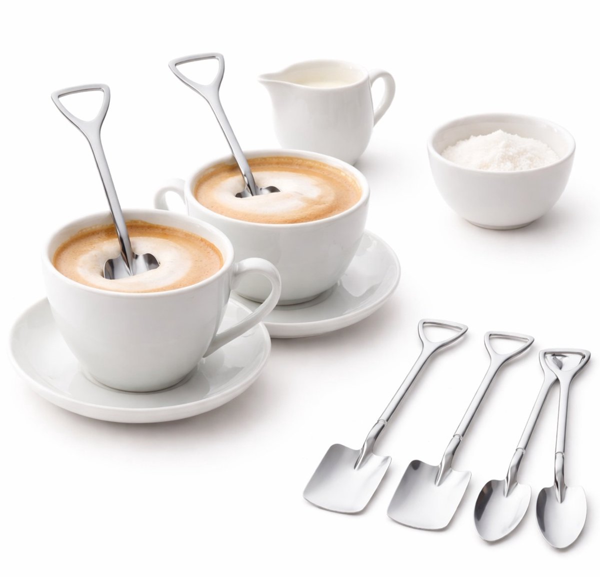 Unieke Theelepelset 4-delig – Schopvorm Design – RVS Zilverkleurig – 2x Rond & 2x Vierkant – Vaatwasserbestendig – Origineel Cadeau
