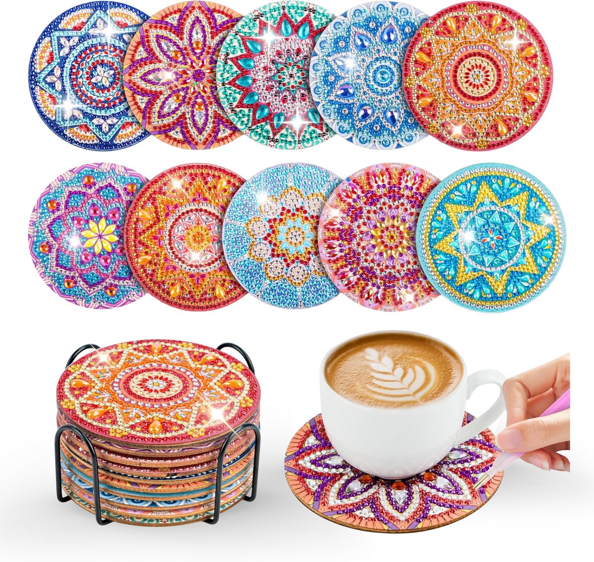 Rubye® - Diamond Painting Onderzetters - Mandala - 10 cm - Knutselpakket - Set van 10