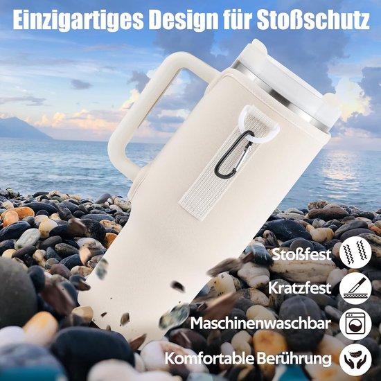 Bottle Holder with Bag, voor thermos Flask with Straw and Lid, Water Bottle Holder with Adjustable Strap, Suitable for Hiking, Running, Cycling, Cream — afbeelding 2