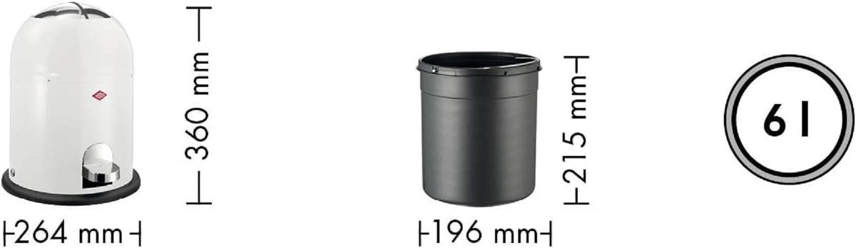 Prullenbak Casa Serena Mini Master - Pedaalemmer 6 liter Mat Grafiet - Hygiënische Badkamer-, Keuken- en Kantoorafvalemmer - Geluidsarme Sluiting met Kunststoff Inzetstuk - Modern Cilindrisch Ontwerp
