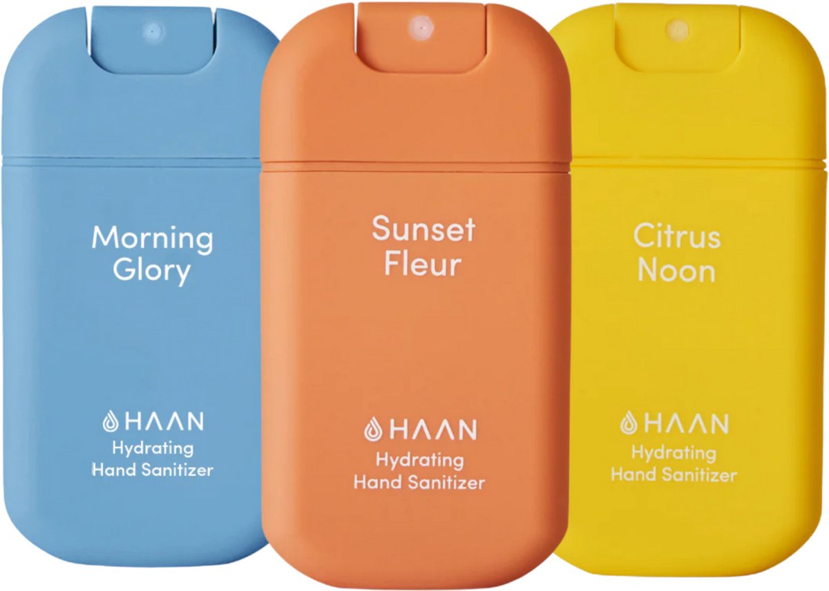 HAAN 3-Pack Mix Handspray Handverzorging Navulbaar 3x 30ml Morning Glory, Sunset Fleur & Citrus Noon