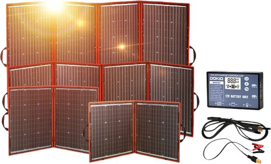Flolife - Draagbaar Zonnepaneel 200W – Opvouwbaar & Compact – Inclusief 12V Laadcontroller – Ideaal voor Kamperen, Outdoor & Noodstroom
