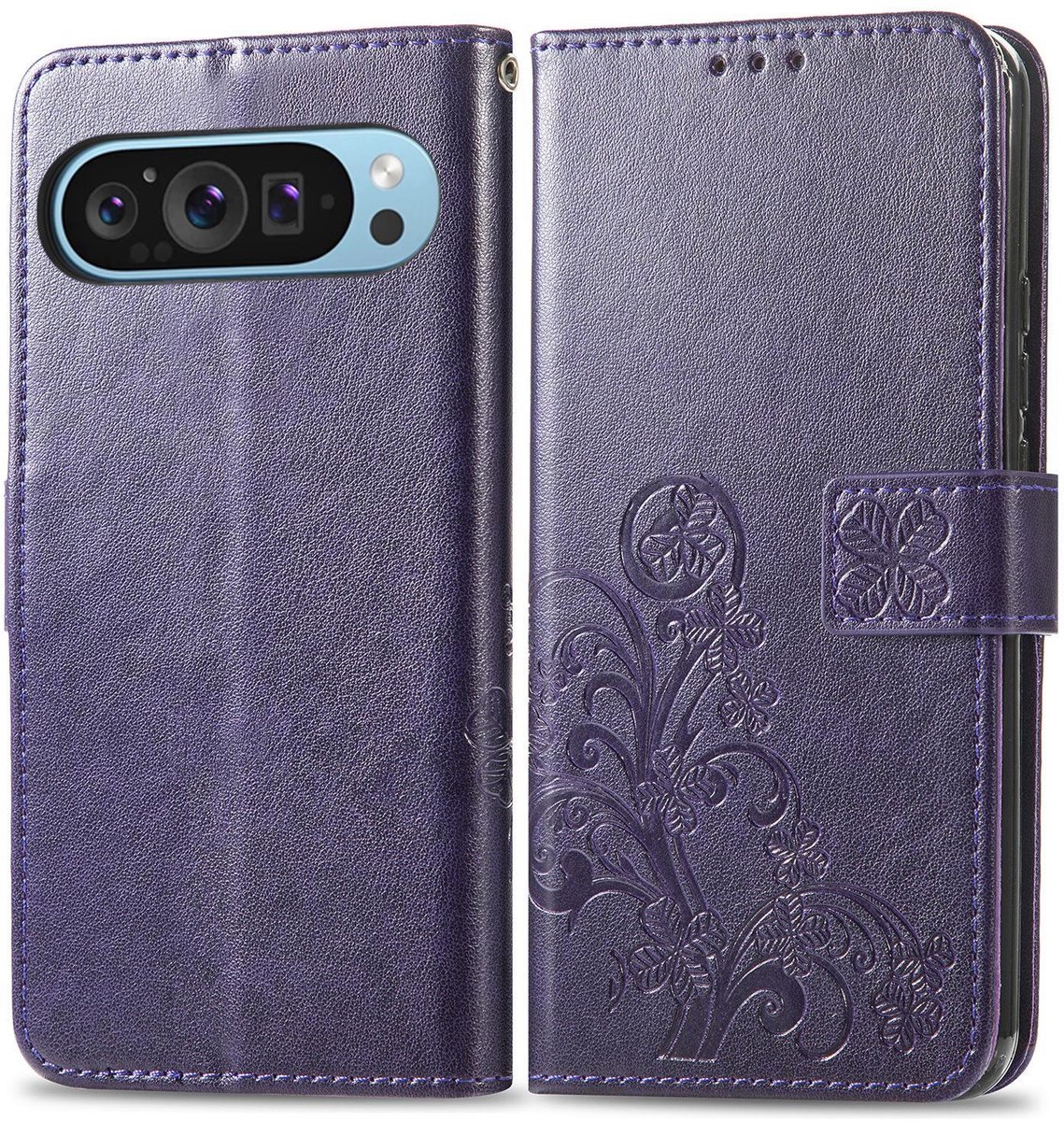 Mobigear Telefoonhoesje geschikt voor Google Pixel 10 Hoesje | Mobigear Clover Bookcase Portemonnee | Pasjeshouder voor 3 Pasjes | Telefoonhoesje voor Pinpas / OV Kaart / Rijbewijs - Paars