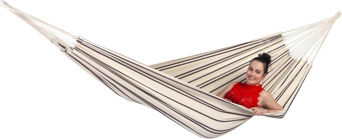 Klassieke XL Hangmat voor 2 Personen - Handgemaakt van Gerecyclede Materialen, Belastbaar tot 200 kg, Kleur: Cappuccino