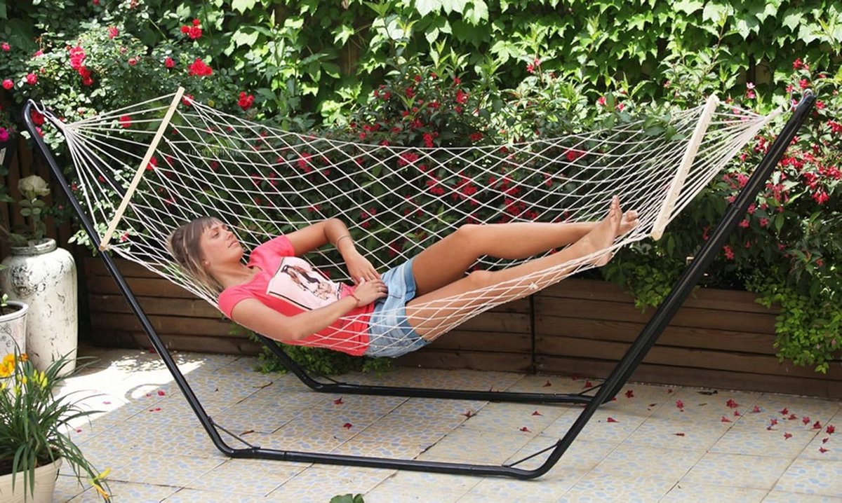 Hangmat voor tuin met houten planken 80 x 100 cm - Comfortabel en Stevig