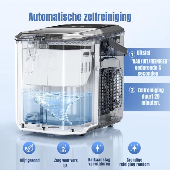 Nexvo® ljsblokjesmachine - Zelfreinigende Ijsblokjesmaker - Ijsblokmaker - Zwart - 22cmx 29cm x 29 cm van Merkloos — afbeelding 3