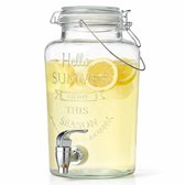 Glazen drankdispenser/limonadetap op voet met witte kleur dop/voet/tap