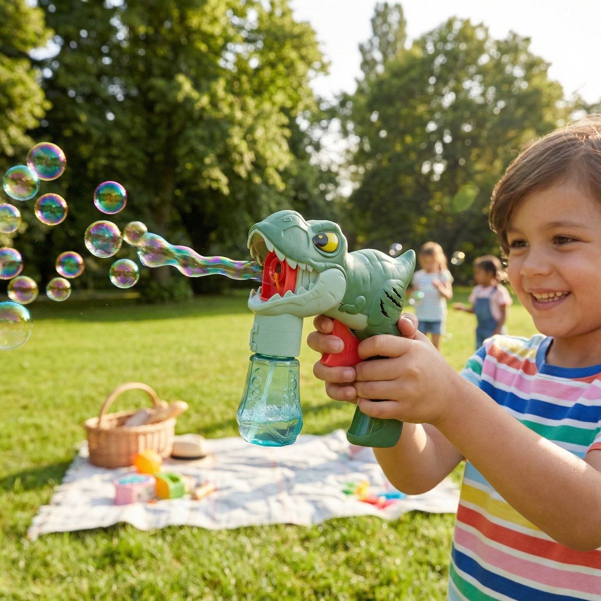Bubblez 2-in-1 bellenblaas speelgoedpistool - dolfijn en dino design - inclusief 35 ml bubbeloplossing - ideaal voor buitenspelen - blauw en groen - kunststof - vanaf 3 jaar