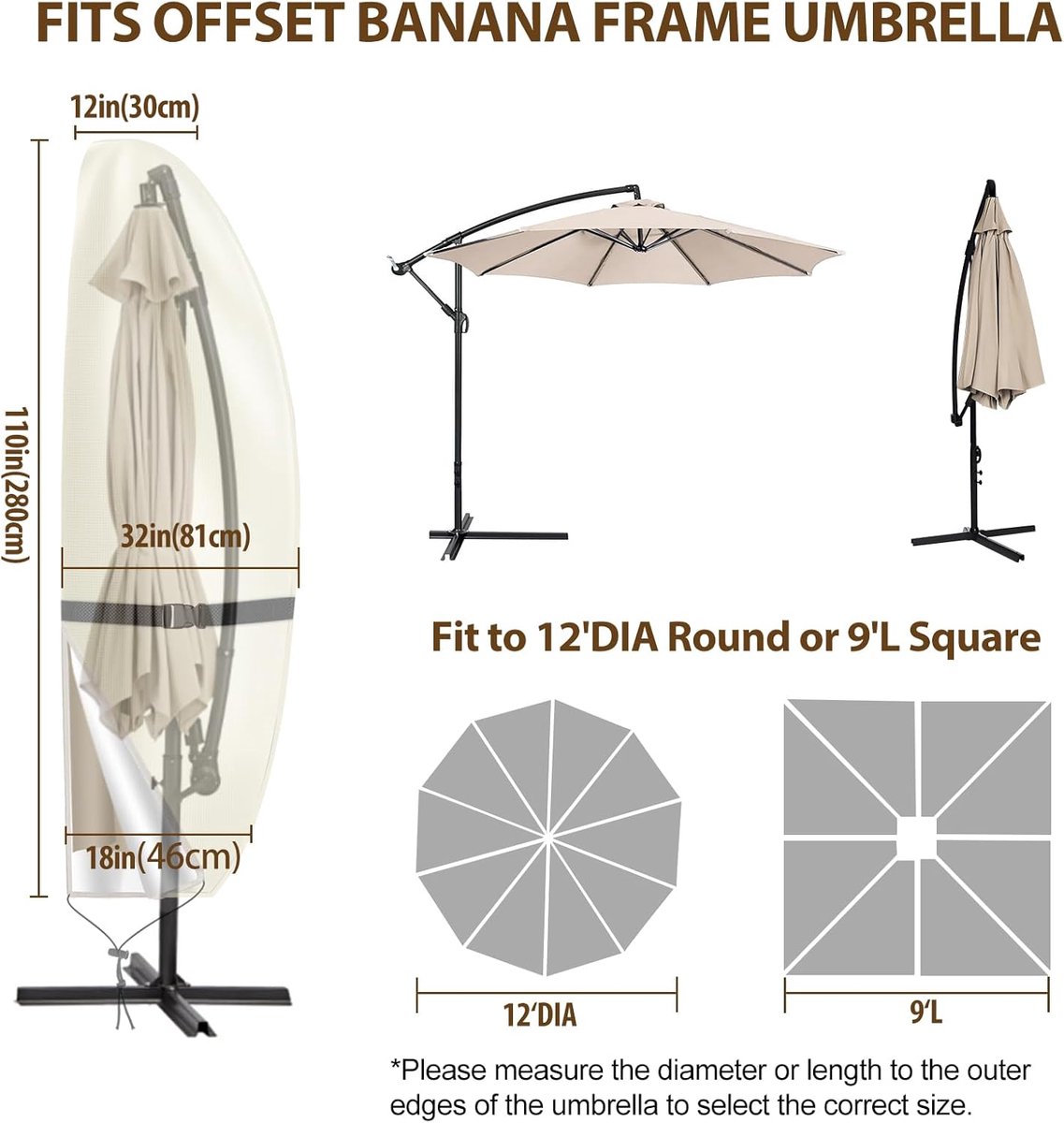 Famanu Beschermhoes voor parasols - zilvergrijs - geschikt voor parasols tot Ø 400 cm - waterbestendig en UV-bestendig Beige